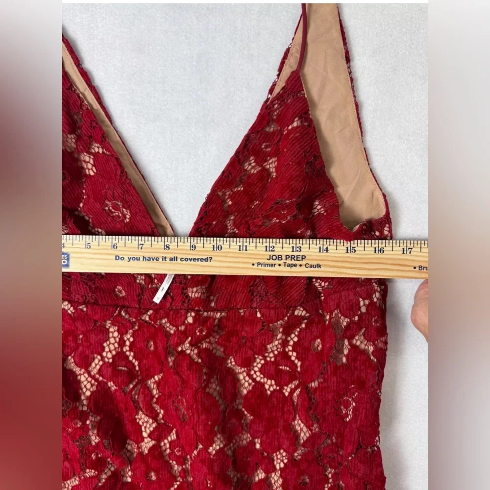 Free People Size‎ 12 Red Love Laced Corduroy V-Neck Mini Dress